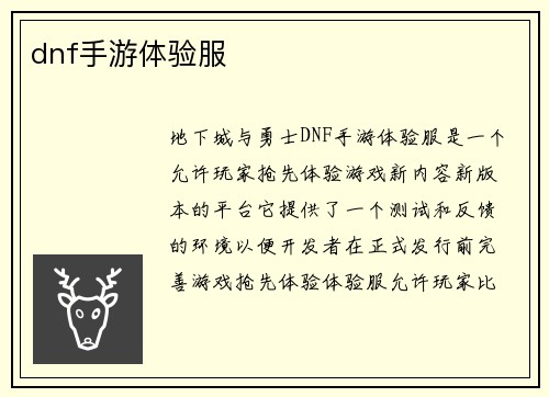 dnf手游体验服