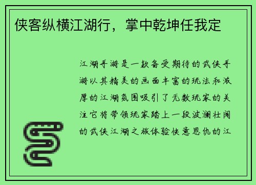 侠客纵横江湖行，掌中乾坤任我定