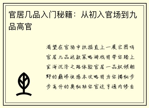 官居几品入门秘籍：从初入官场到九品高官