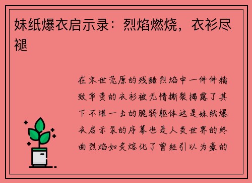 妹纸爆衣启示录：烈焰燃烧，衣衫尽褪