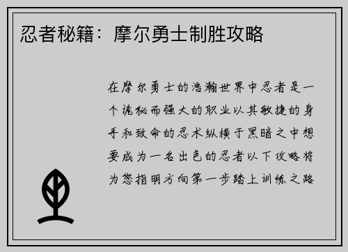 忍者秘籍：摩尔勇士制胜攻略
