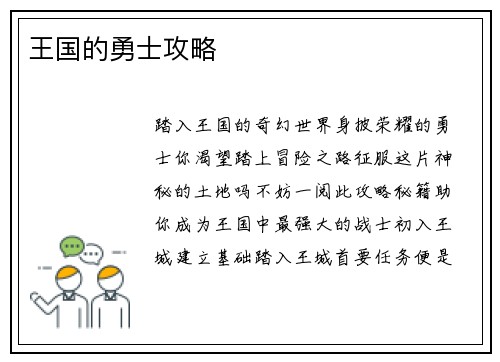 王国的勇士攻略