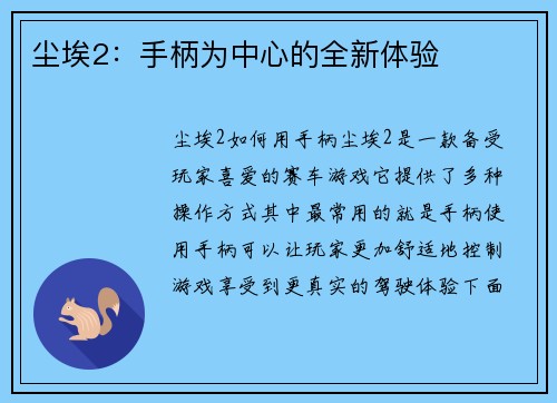 尘埃2：手柄为中心的全新体验