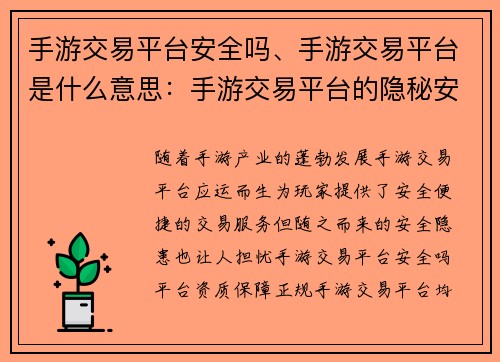 手游交易平台安全吗、手游交易平台是什么意思：手游交易平台的隐秘安全保障：揭秘玩咖背后的守护者